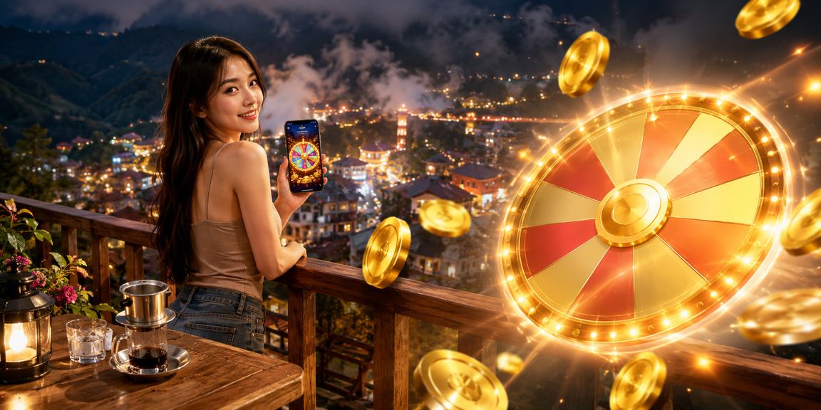 Người chơi Sa Pa nhâm nhi cà phê buổi sáng và kiểm tra kết quả xổ số trên điện thoại